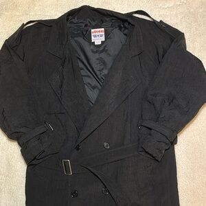 Oui Oui Long Double Breasted Black Large Trench Coat